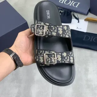 Dior Oblique Negro Beige Mulas Doble Correa Hebilla