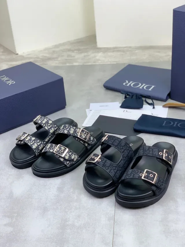 Dior Oblique Noir Beige Mules Double Sangle Boucle 2