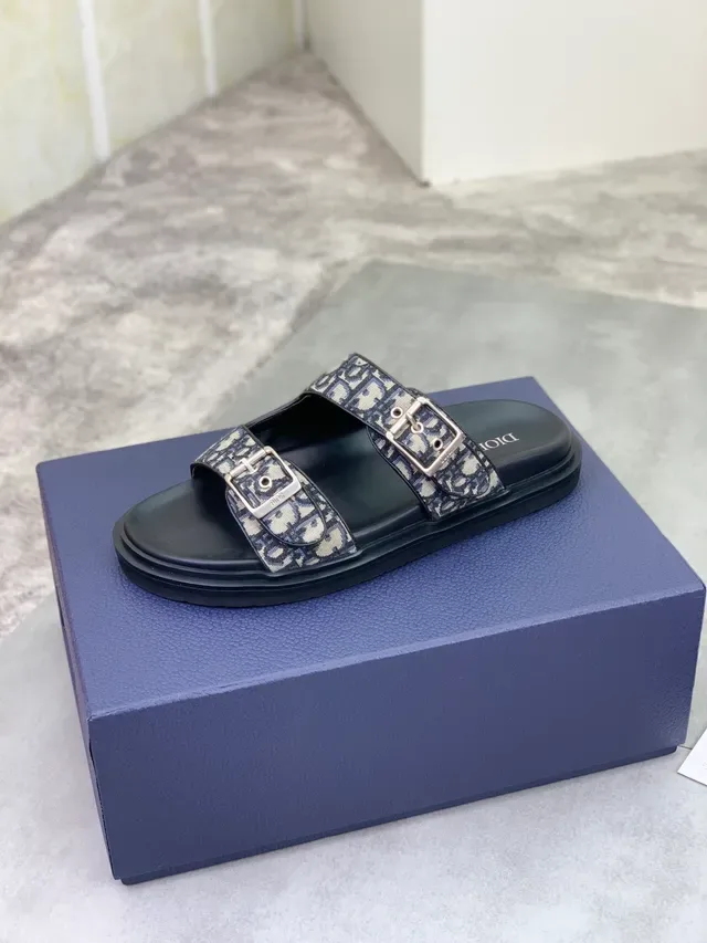 Dior Oblique Noir Beige Mules Double Sangle Boucle 4