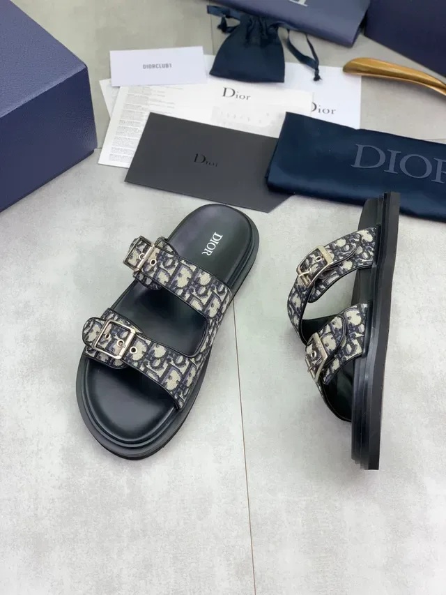 Dior Oblique Noir Beige Mules Double Sangle Boucle 5