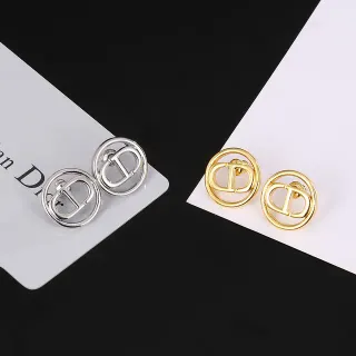 Dior সিলভার গোল্ড বৃত্তাকার ডাবল রিং ফ্রেম ইন্টারলকড CD Monogram কানের দুল