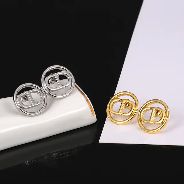 Dior 银金色 圆形 双环框架 互锁 CD Monogram 耳环 2