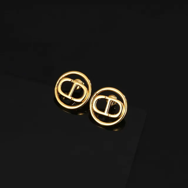 Dior 银金色 圆形 双环框架 互锁 CD Monogram 耳环 3
