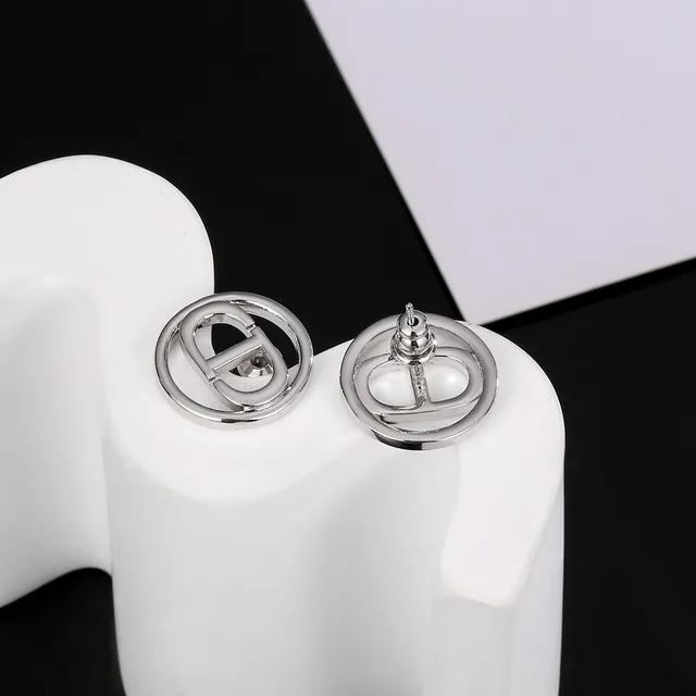 Dior 银金色 圆形 双环框架 互锁 CD Monogram 耳环 6