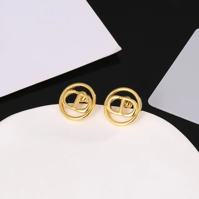 Dior 银金色 圆形 双环框架 互锁 CD Monogram 耳环 7