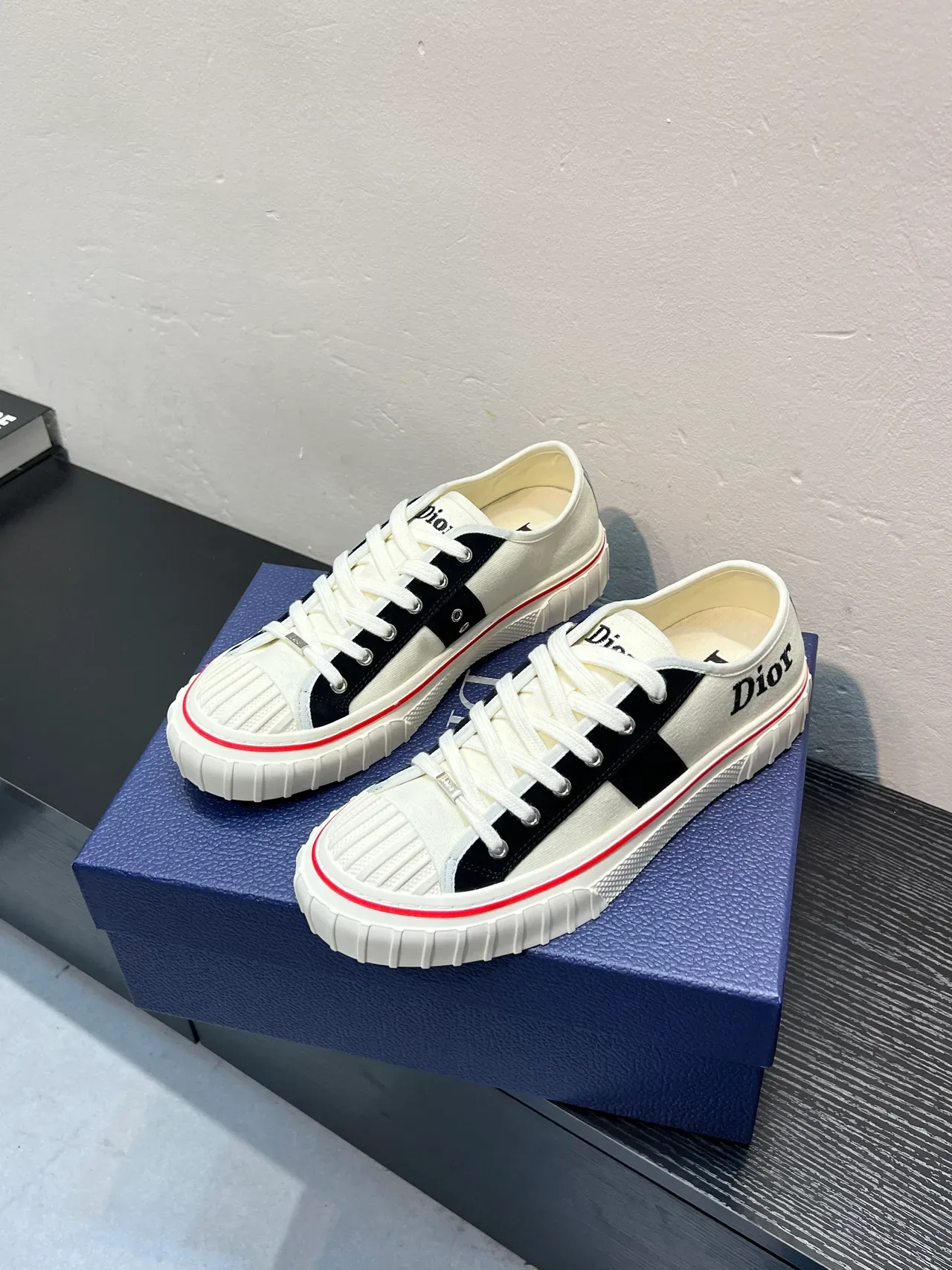 Dior White Black Canvas Upper Suede Cross Panel Sneakers 3