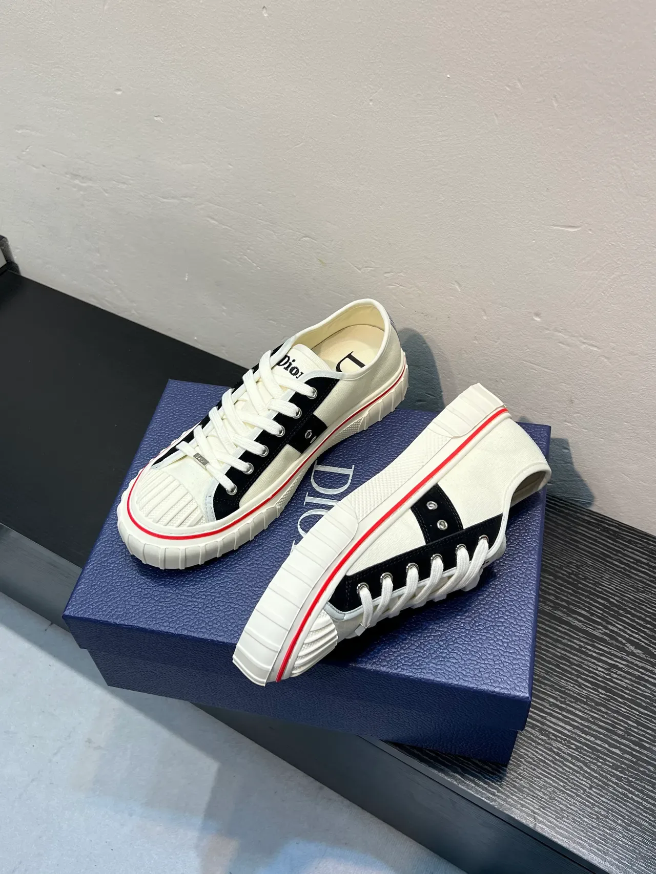 Dior White Black Canvas Upper Suede Cross Panel Sneakers 4