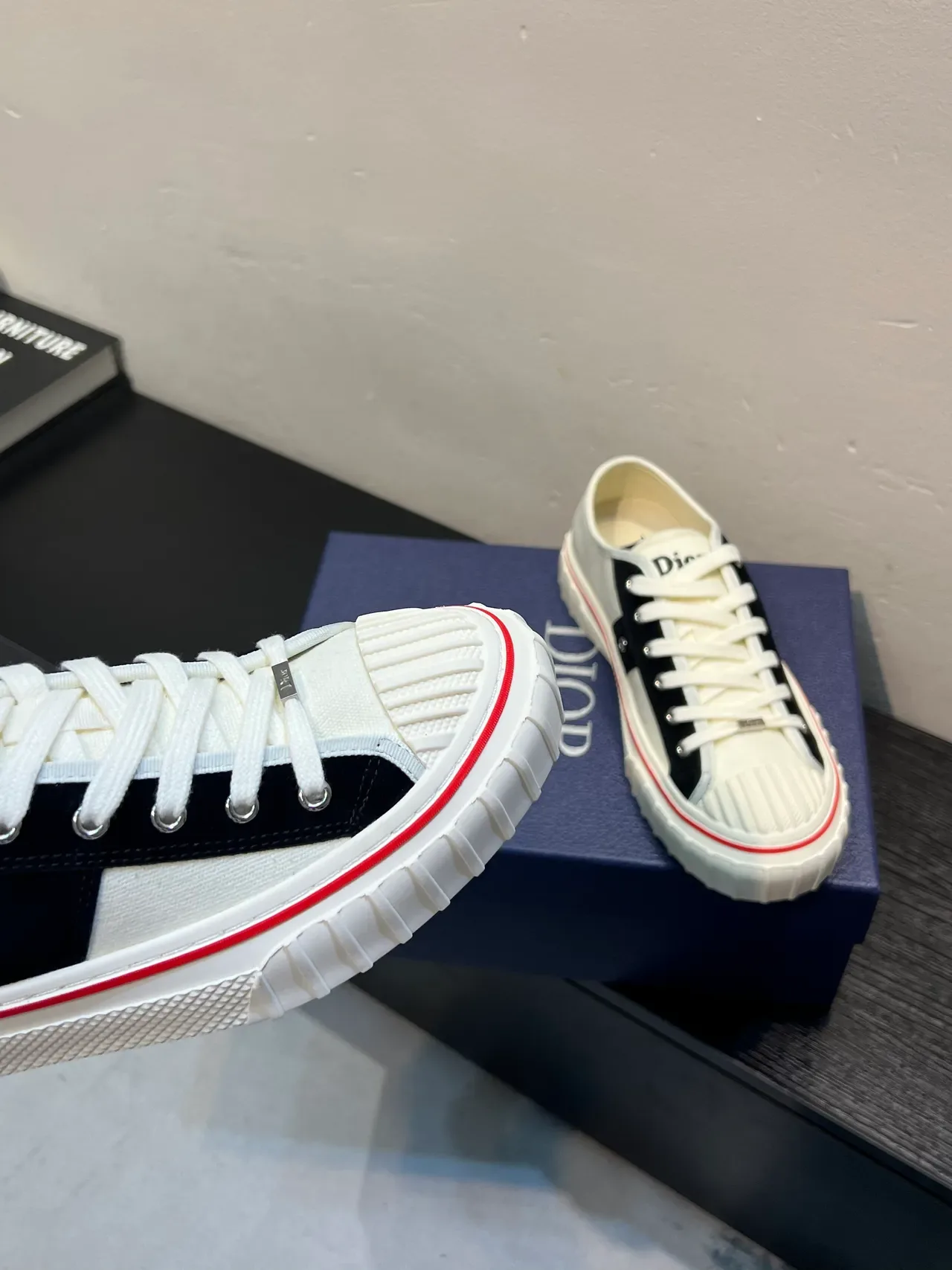 Dior White Black Canvas Upper Suede Cross Panel Sneakers 8