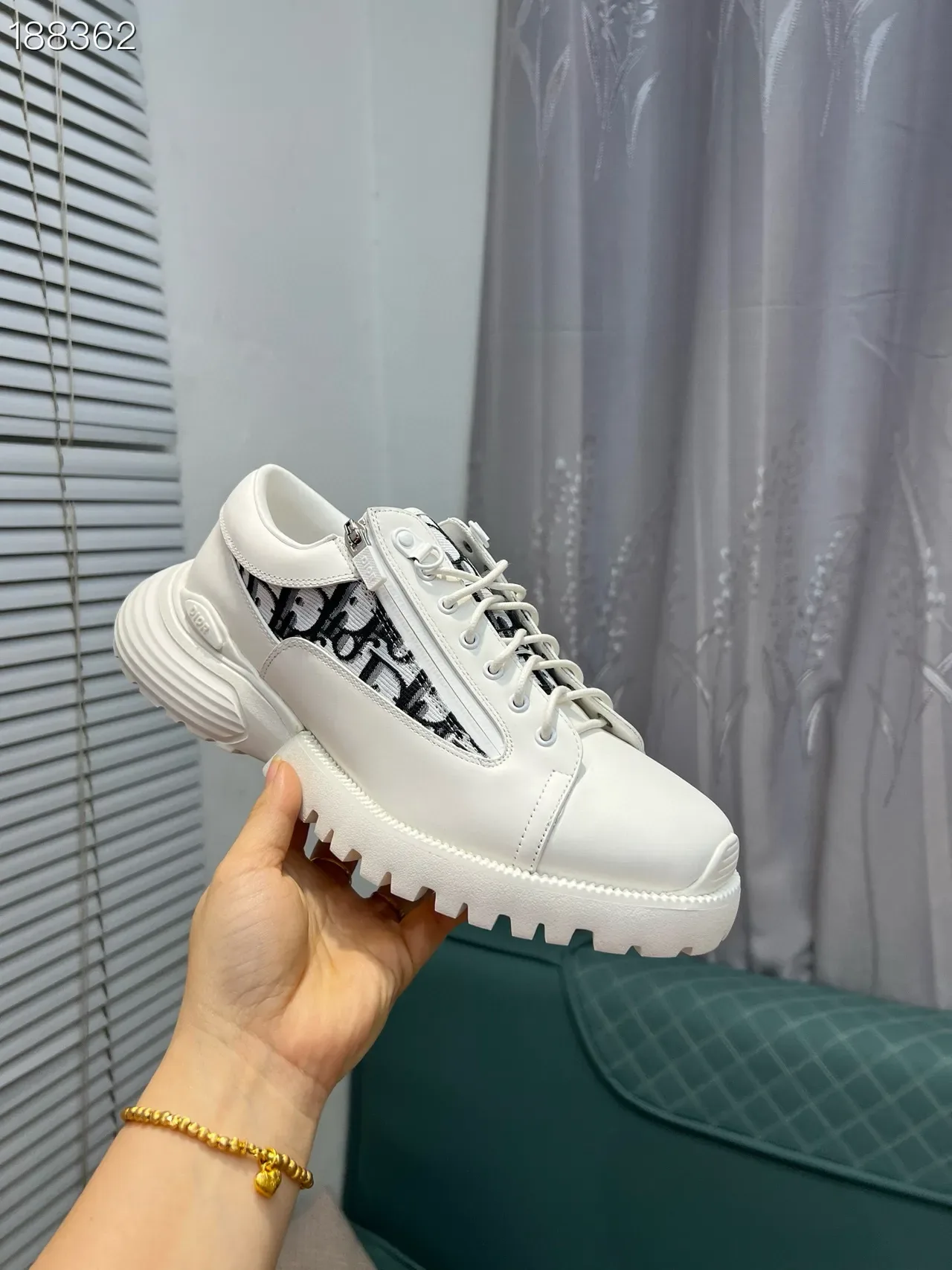 Dior Blanc Noir Semelle Épaisse Panneau Monogramme Sneakers Lifestyle 6