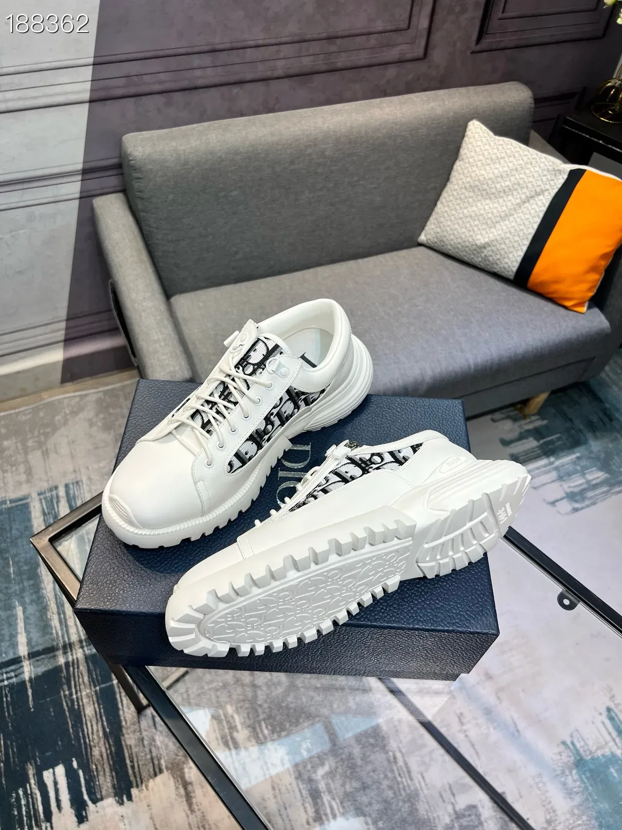 Dior Blanc Noir Semelle Épaisse Panneau Monogramme Sneakers Lifestyle 8