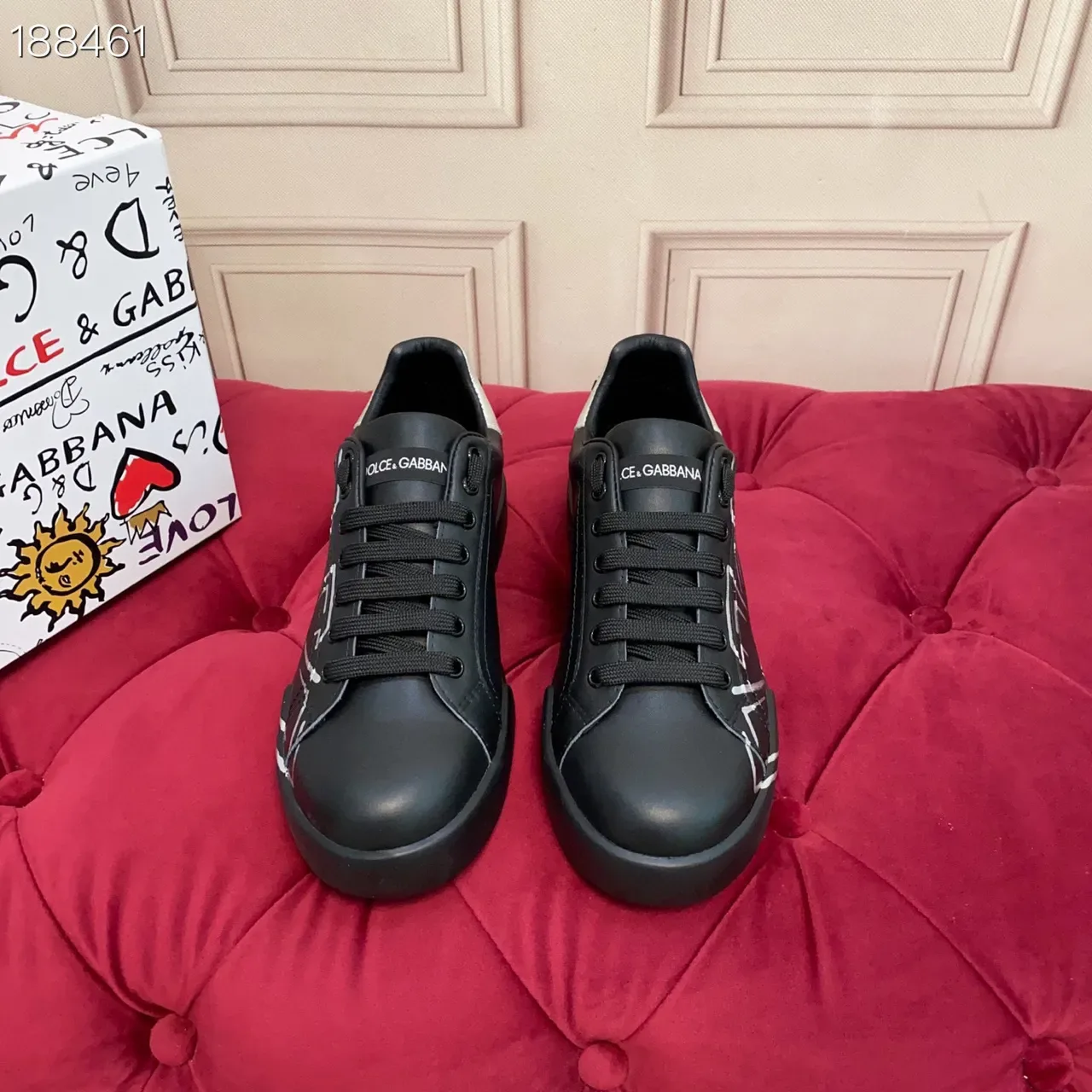 Dolce & Gabbana কালো রূপালি চামড়ার উপরের অংশ সাদা অ্যাবস্ট্রাক্ট লাইন গ্রাফিক্স লাইফস্টাইল স্নিকার্স 7