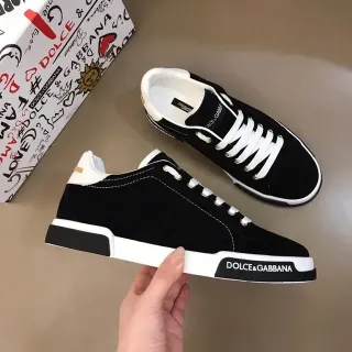 Dolce & Gabbana কালো ও সাদা সুয়েড উপর কনট্রাস্ট মিডসোল ব্যান্ড লাইফস্টাইল স্নিকার