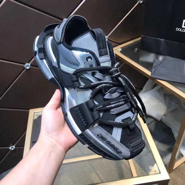 Dolce & Gabbana NS1 Gris Noir Sandale-Sneaker Hybride Construction Multi-Strap Sneakers Chunky 3