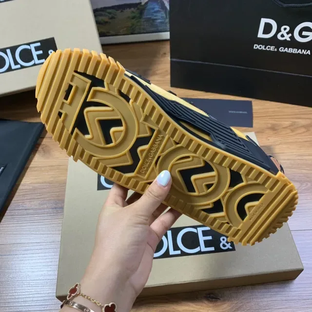 Dolce & Gabbana Amarillo Negro Construcción Multi-Panel Cordones con Marca Zapatillas Lifestyle 2