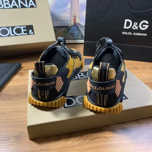 Dolce & Gabbana Amarillo Negro Construcción Multi-Panel Cordones con Marca Zapatillas Lifestyle 3