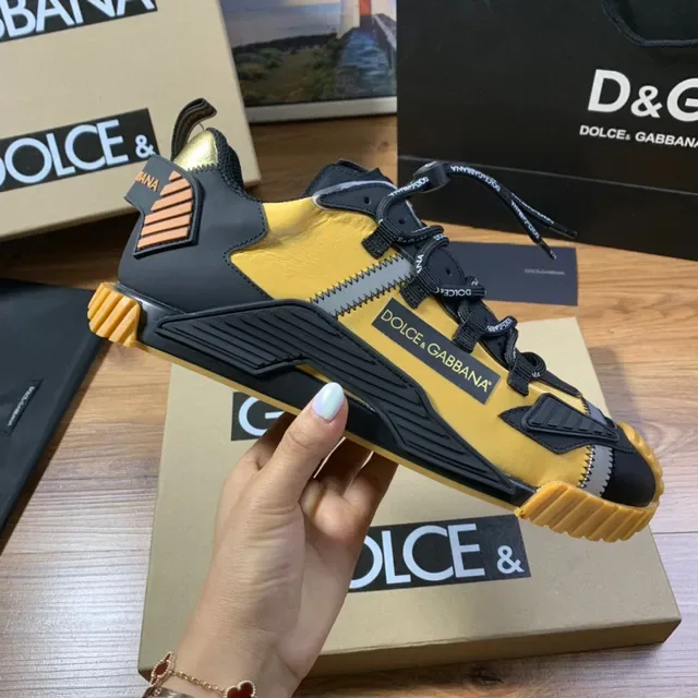 Dolce & Gabbana Amarillo Negro Construcción Multi-Panel Cordones con Marca Zapatillas Lifestyle 4