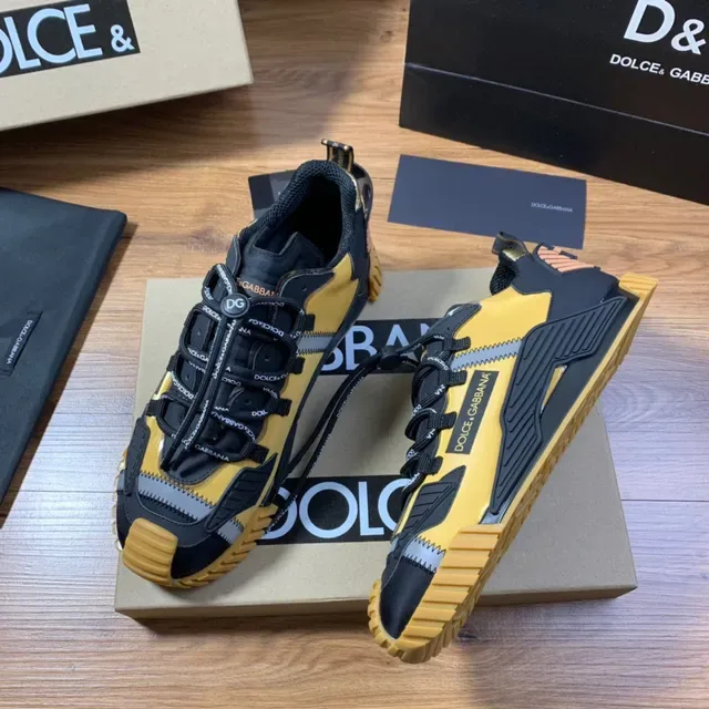 Dolce & Gabbana Amarillo Negro Construcción Multi-Panel Cordones con Marca Zapatillas Lifestyle 5