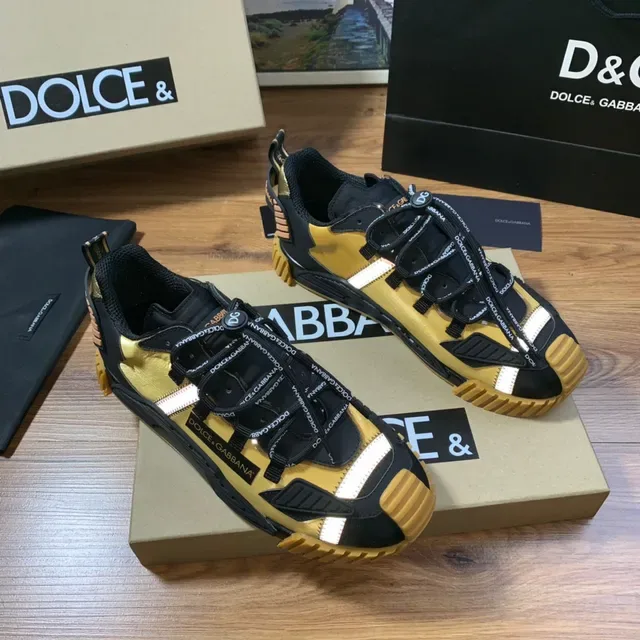 Dolce & Gabbana Amarillo Negro Construcción Multi-Panel Cordones con Marca Zapatillas Lifestyle 6