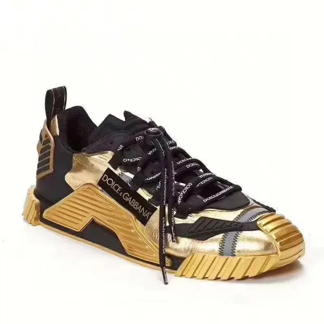 Dolce & Gabbana Amarillo Negro Construcción Multi-Panel Cordones con Marca Zapatillas Lifestyle 7