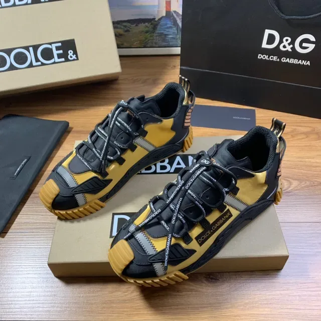 Dolce & Gabbana Amarillo Negro Construcción Multi-Panel Cordones con Marca Zapatillas Lifestyle 8