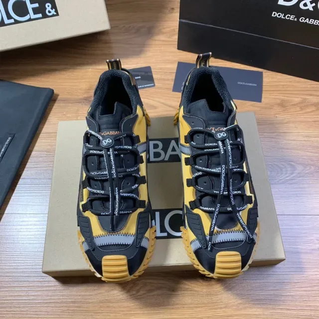 Dolce & Gabbana Amarillo Negro Construcción Multi-Panel Cordones con Marca Zapatillas Lifestyle 9