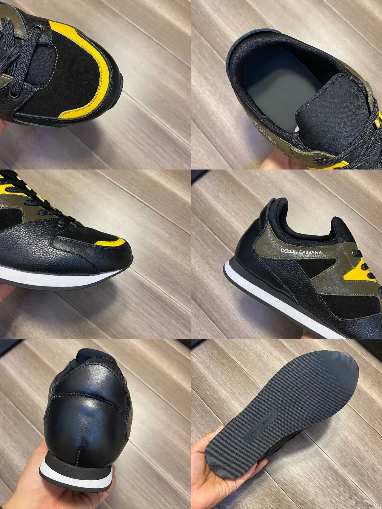 Dolce & Gabbana Tênis pretos e amarelos com construção de painéis superpostos e bloqueio de cor 2
