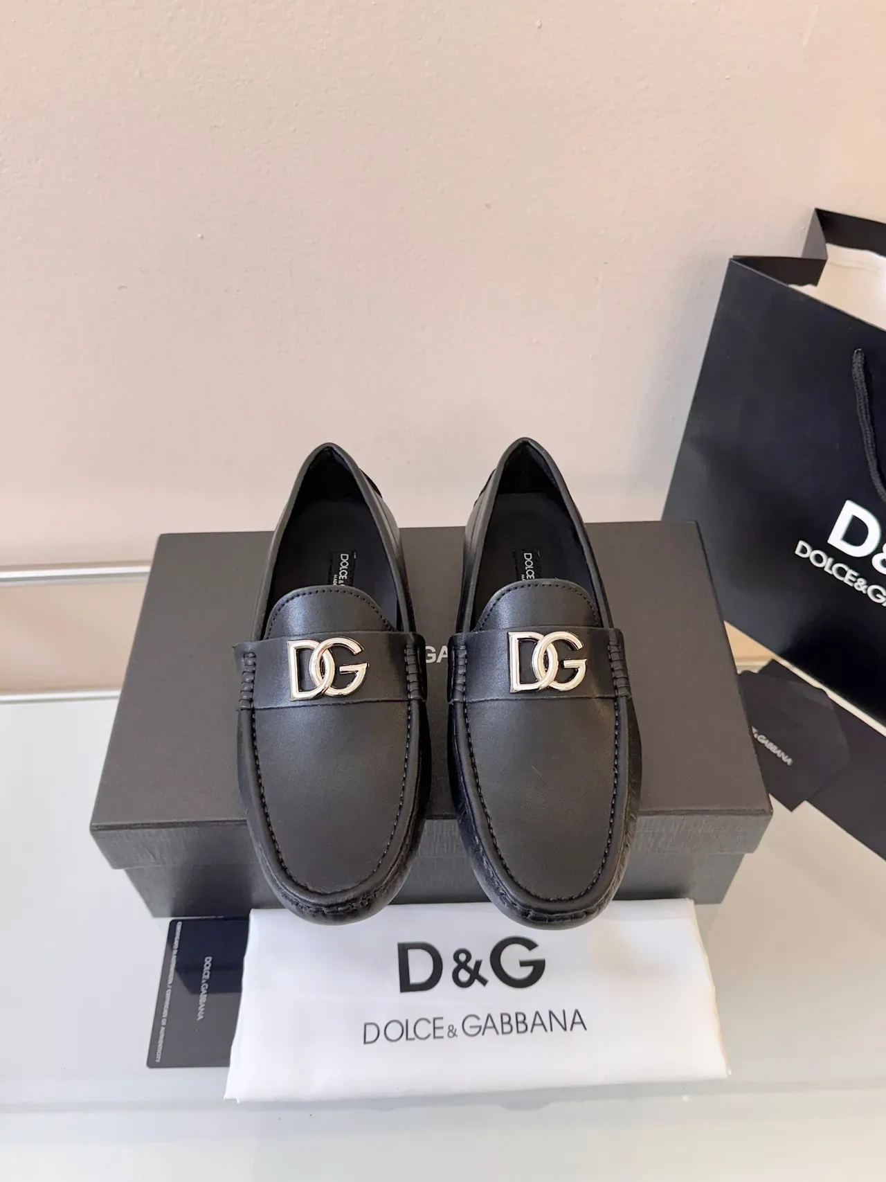 Dolce & Gabbana DG Loafer Black Leather Metal Buckle Loafers 6