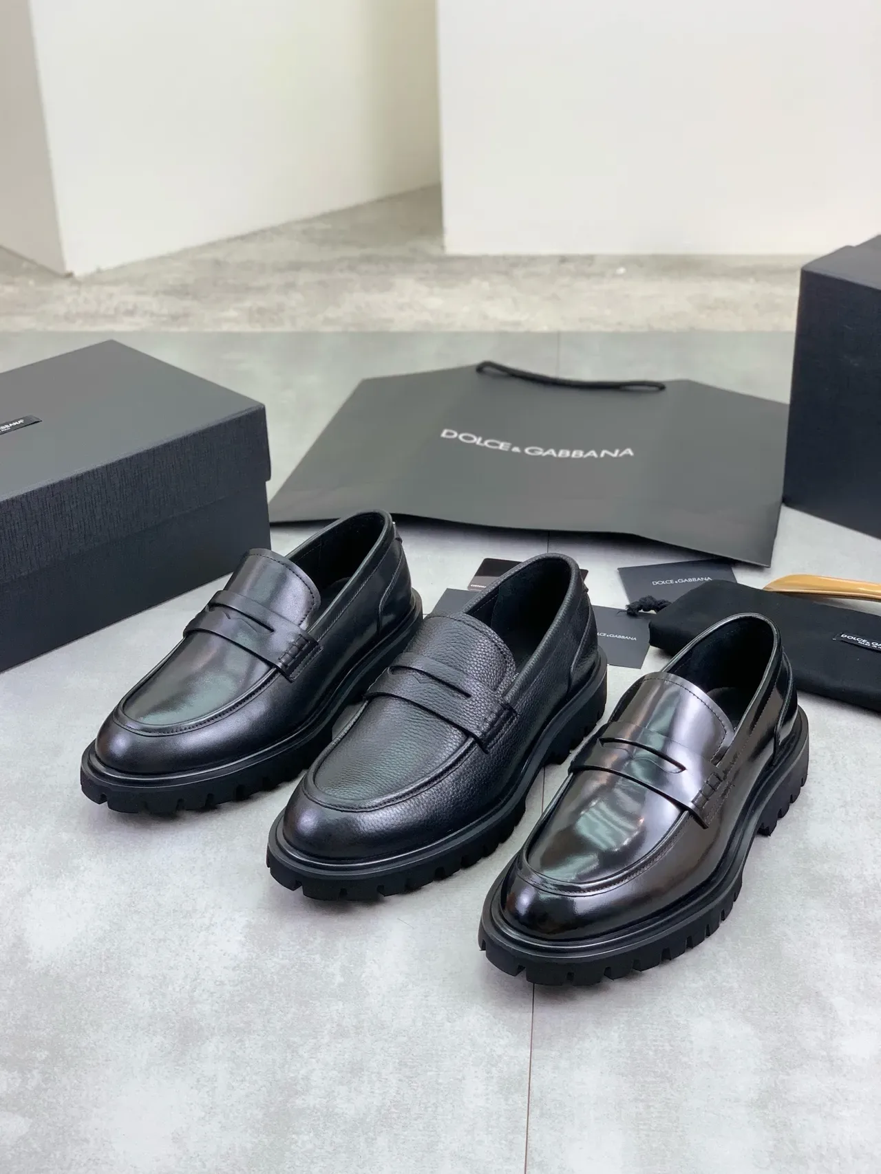 Dolce & Gabbana Penny Loafer Black Pebbled Leather Strap Loafer 2