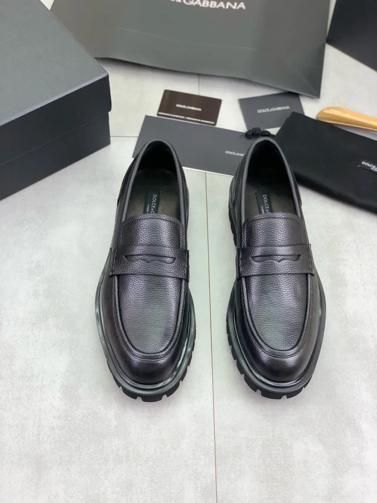 Dolce & Gabbana Penny Loafer Black Pebbled Leather Strap Loafer 5