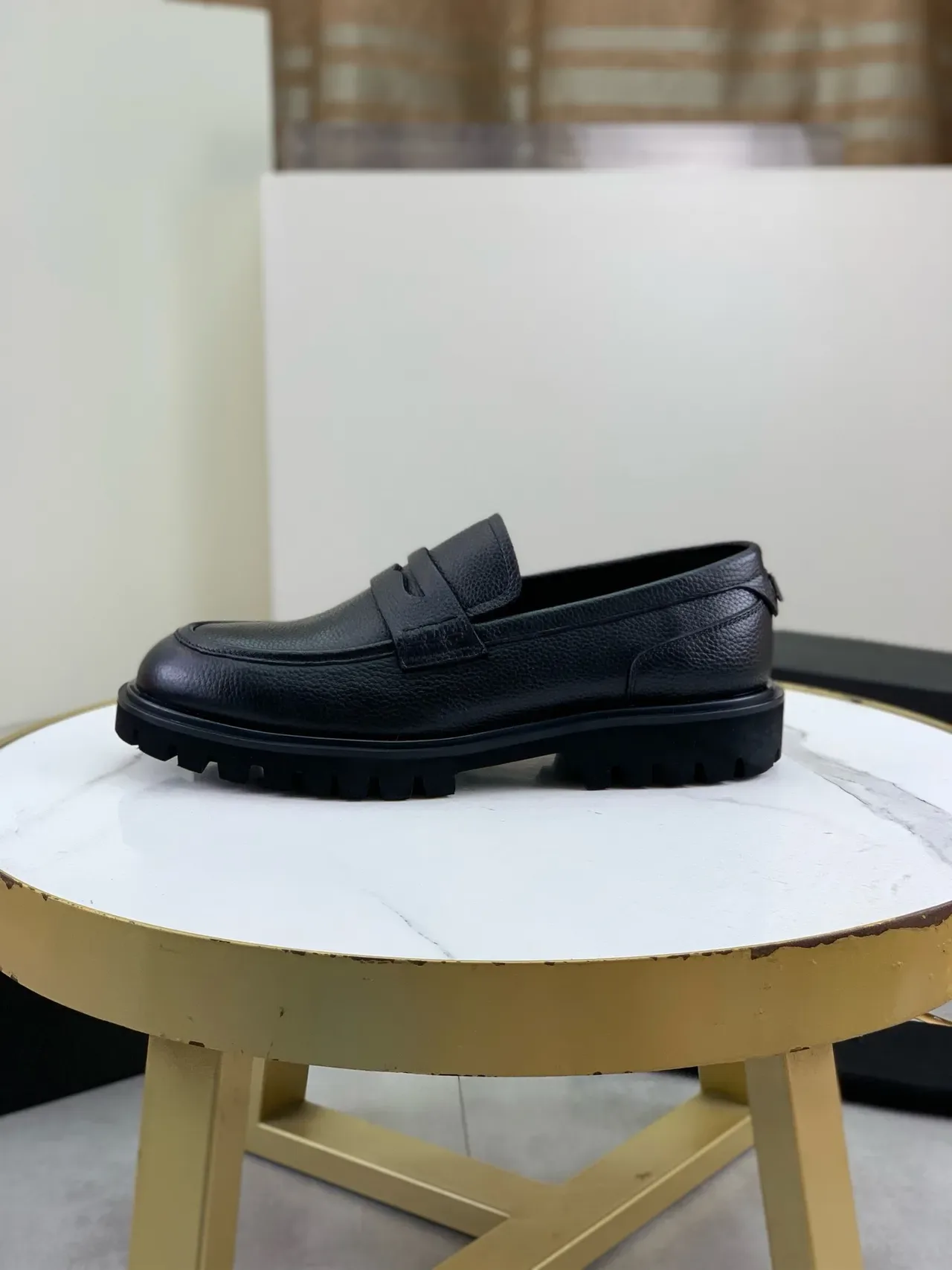 Dolce & Gabbana Penny Loafer Black Pebbled Leather Strap Loafer 6