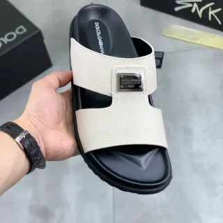 Dolce & Gabbana Portofino Off-White chinelo de couro deslizante