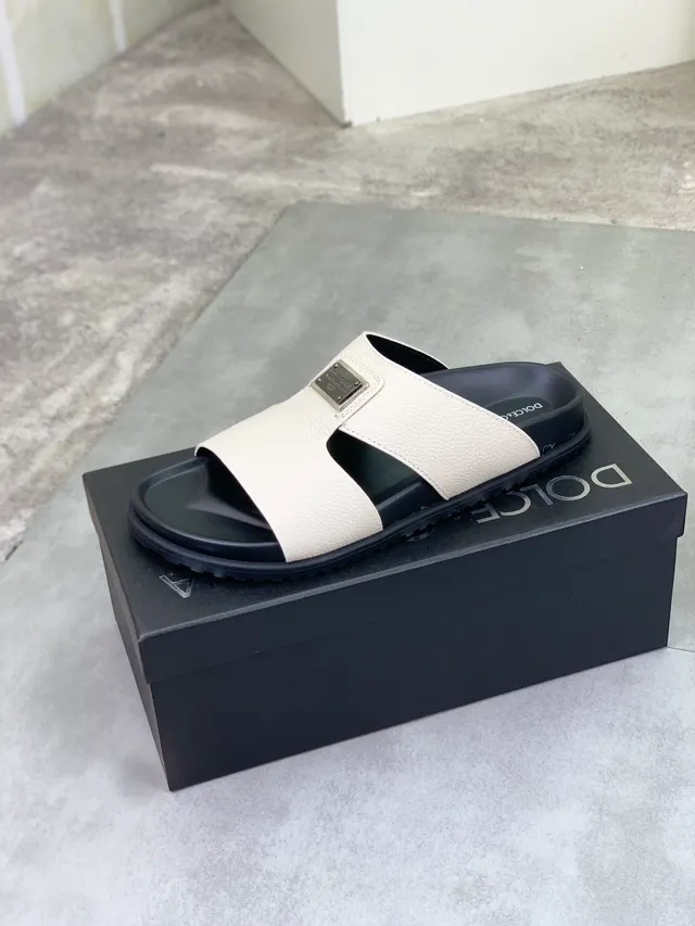 Dolce & Gabbana Portofino Off-White Leather Slide Slippers 4