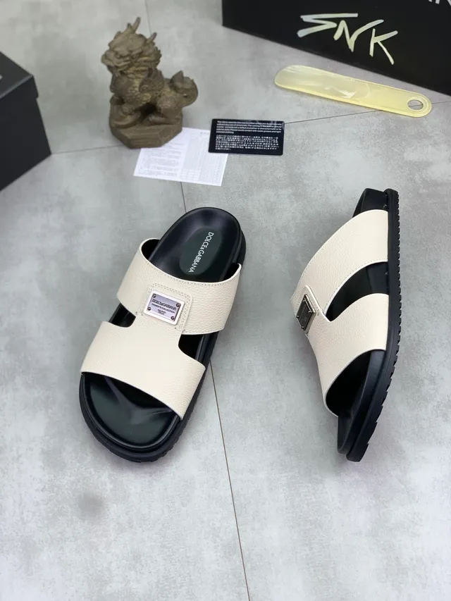 Dolce & Gabbana Portofino Off-White Leather Slide Slippers 5