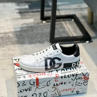 Dolce & Gabbana Portofino Blanc et Noir Cuir Supérieur Monogram Bold Sneakers Lifestyle