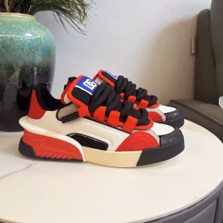 Dolce & Gabbana Blanc Rouge Sculpté Semelle Multicouches Fermeture Híbride Bretelle-Lacet Sneakers Lifestyle