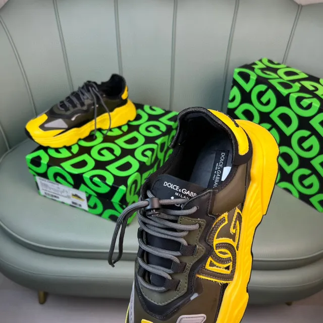 Dolce & Gabbana Yellow Army Green Oversized Monogram Sculpted Sole Chunky Sneakers 4