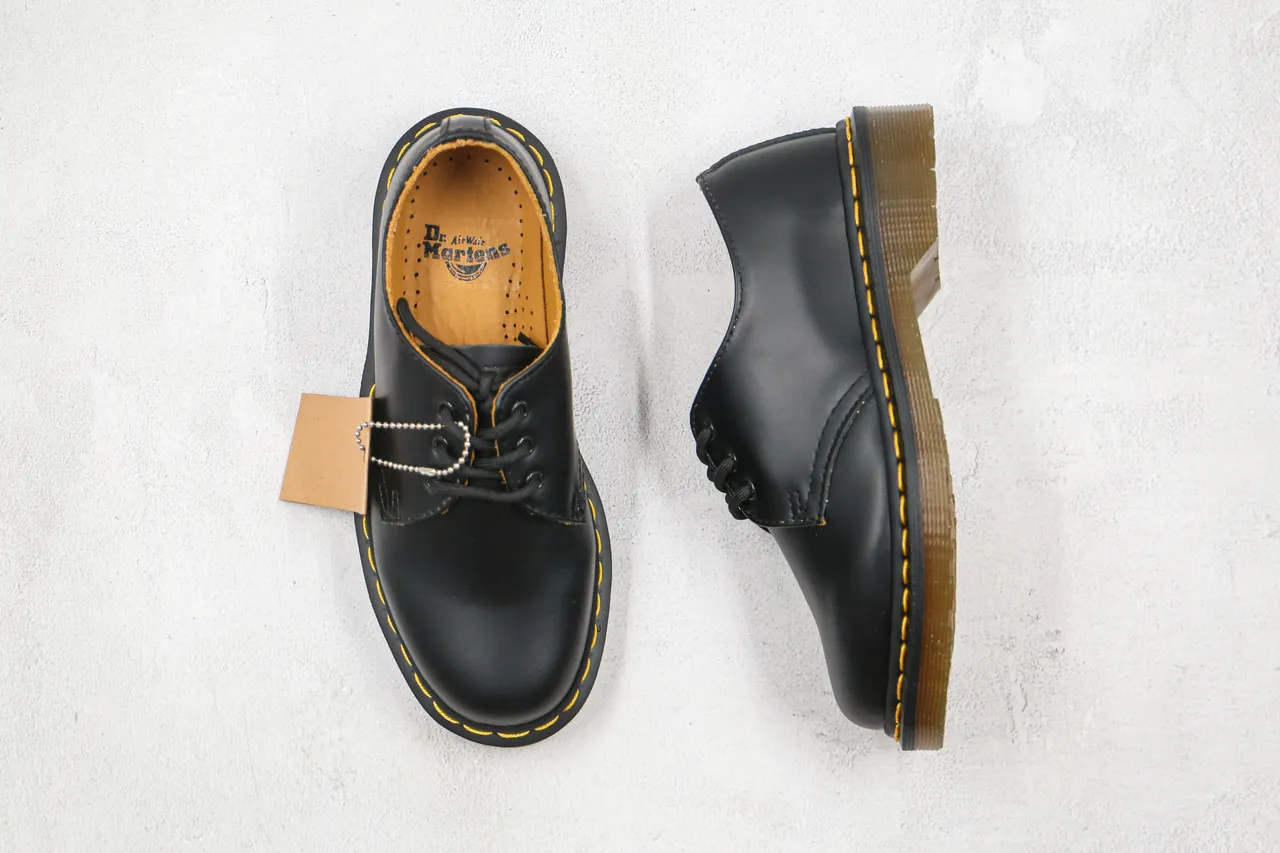 Dr. Martens 1461 Black Yellow Smooth Leather Welt Stitching Oxford Shoes 7