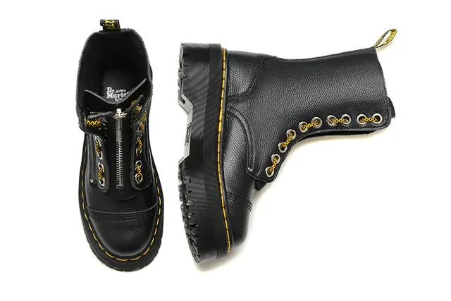 Dr. Martens Jadon काली पीली प्लेटफॉर्म सोल 8-आईलेट लेसिंग मार्टिन बूट 2