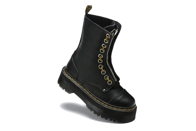 Dr. Martens Jadon काली पीली प्लेटफॉर्म सोल 8-आईलेट लेसिंग मार्टिन बूट 4