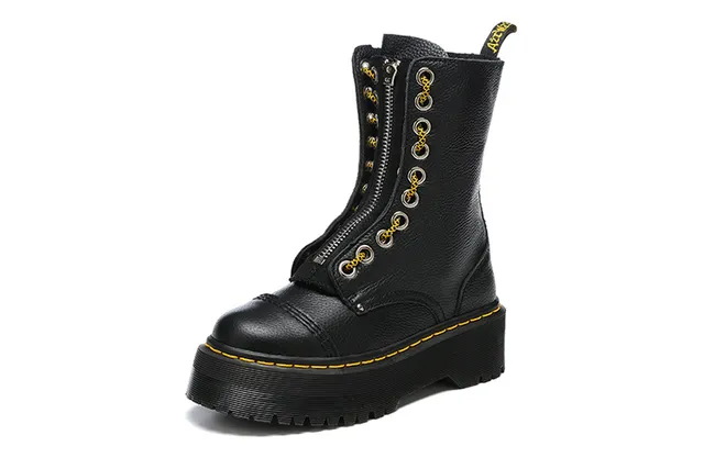 Dr. Martens Jadon काली पीली प्लेटफॉर्म सोल 8-आईलेट लेसिंग मार्टिन बूट 5