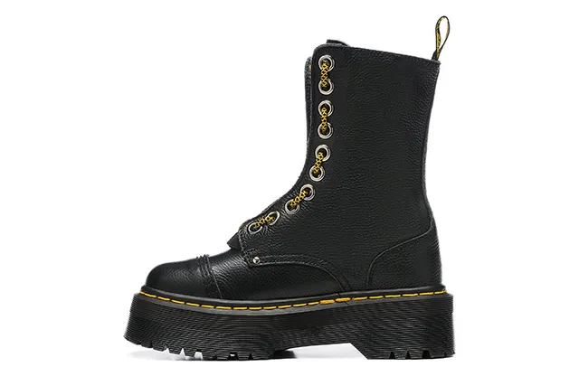 Dr. Martens Jadon काली पीली प्लेटफॉर्म सोल 8-आईलेट लेसिंग मार्टिन बूट 6