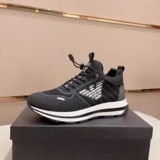 Emporio Armani কালো রৌপ্য কাঁথা-মেশ উপর একত্রিত লেস লক লাইফস্টাইল স্নিকার