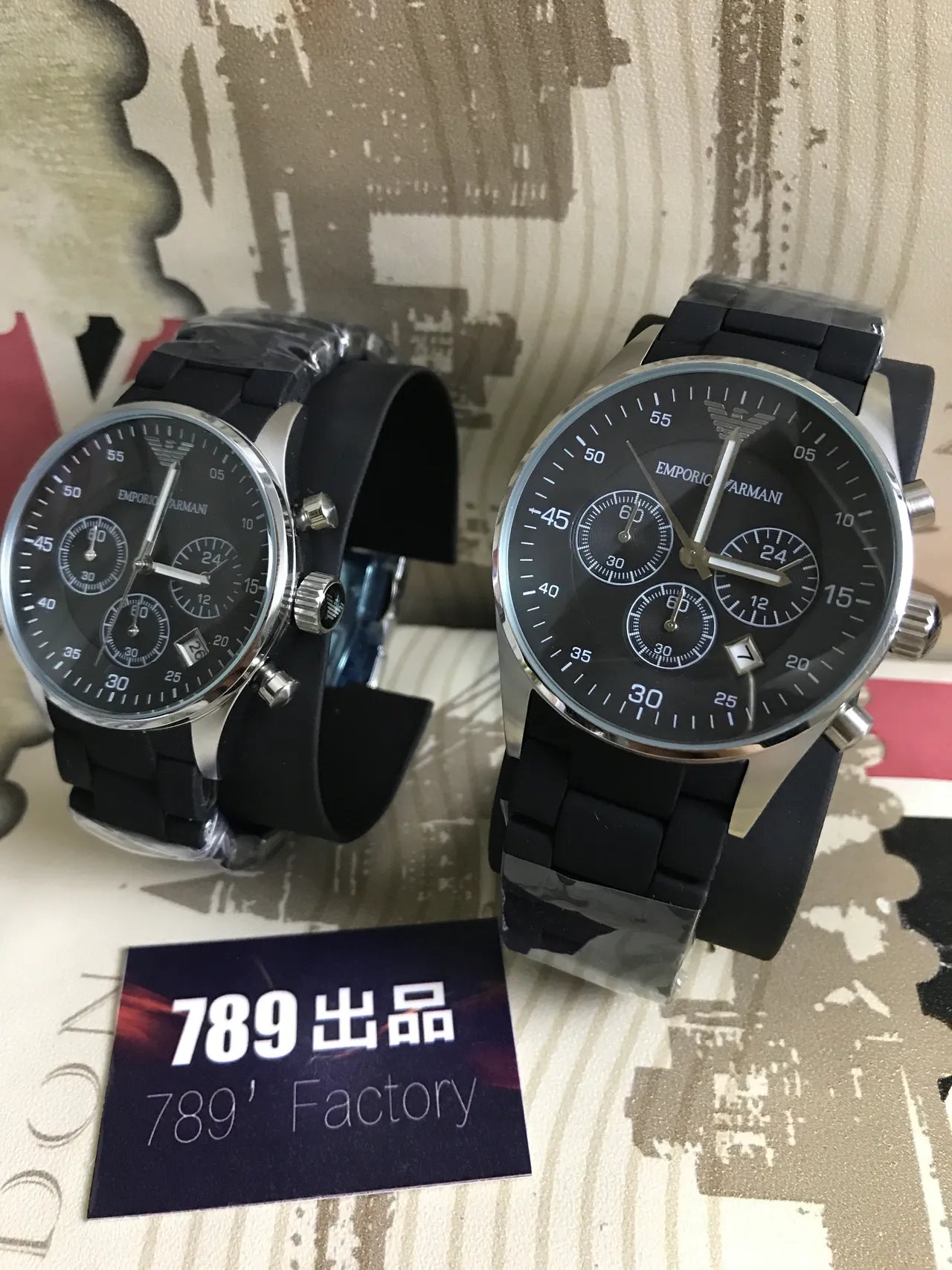 Emporio Armani Chronograph Black Dial Rubber Strap Quartz Watch 2