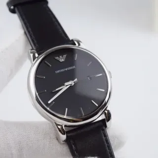 Emporio Armani न्यूनतम काला डायल क्वार्ट्ज घड़ी