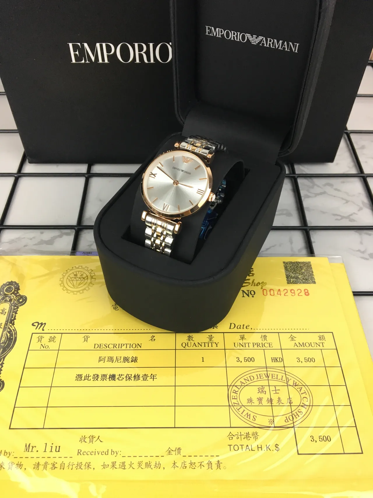 Emporio Armani Montre Argent Doré Boîtier Rond Cadran Sunray Quartz 2