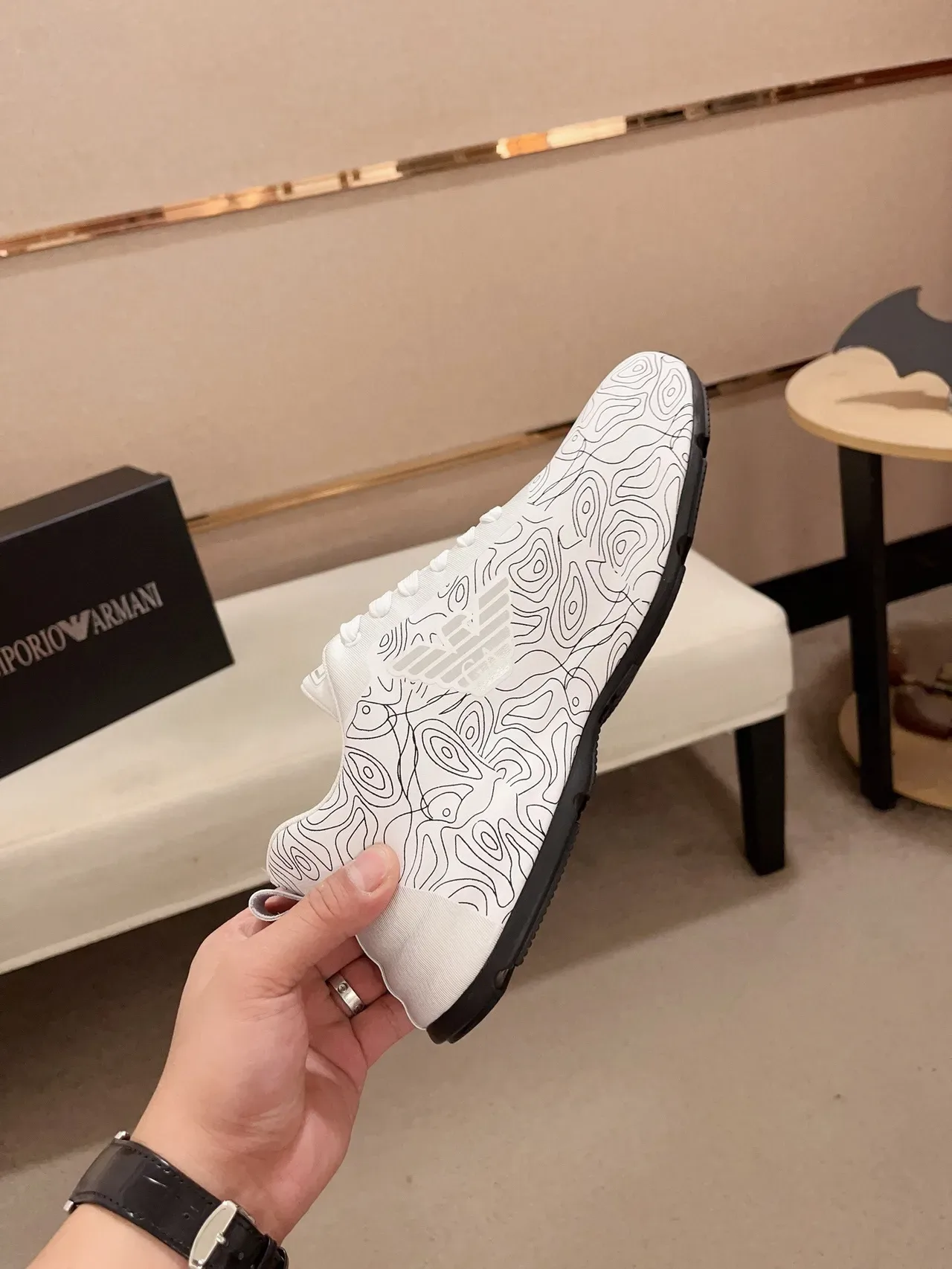 Emporio Armani टॉपोग्राफिक प्रिंट सफेद लाइफस्टाइल स्नीकर 6