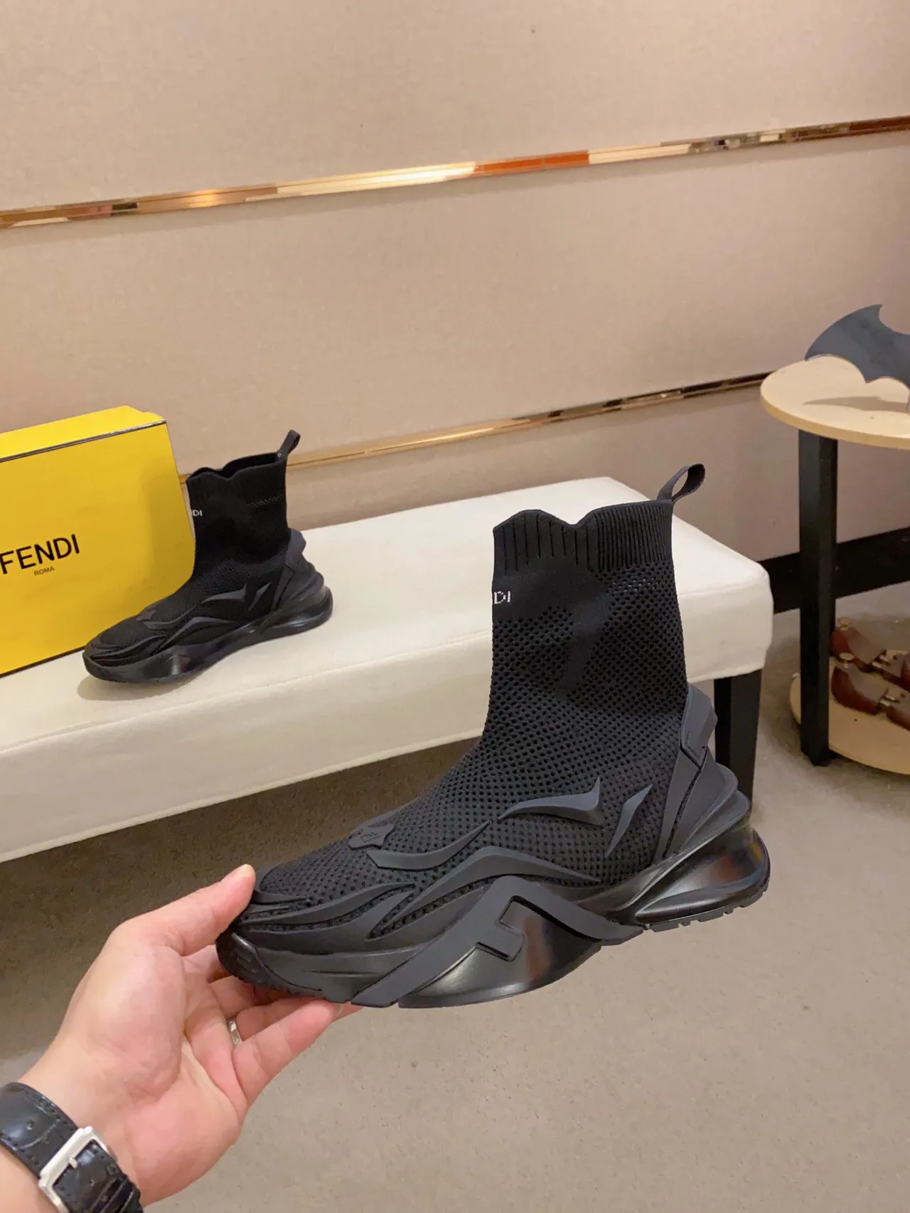 Fendi Sneakers Chunky noires à collet de chaussette en maille sculptée semelle multi-densité 7