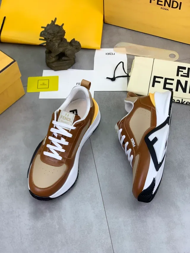 Fendi ब्राउन बीज दो टोन चमड़ा और टेक्सटाइल स्नीकर चंक लेयर्ड सोल 5