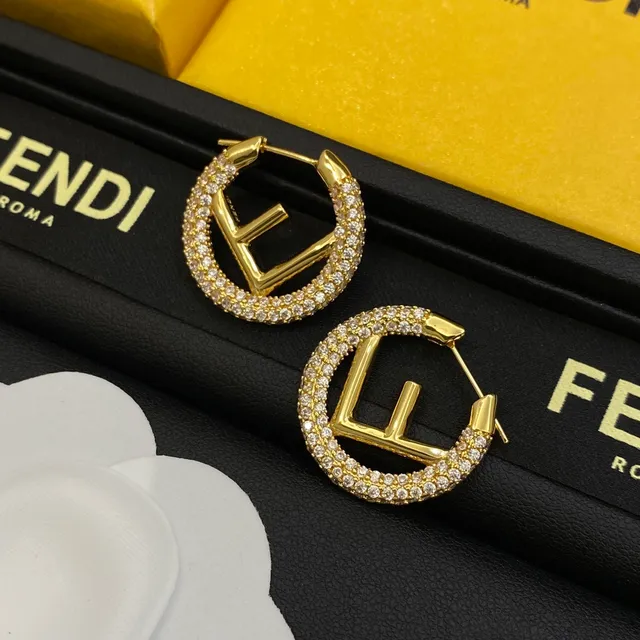 Fendi FF حلقات فضة ذهب Pavé-Crystal Interlocking Logo أقراط 2