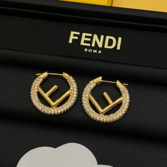 Fendi FF حلقات فضة ذهب Pavé-Crystal Interlocking Logo أقراط 3
